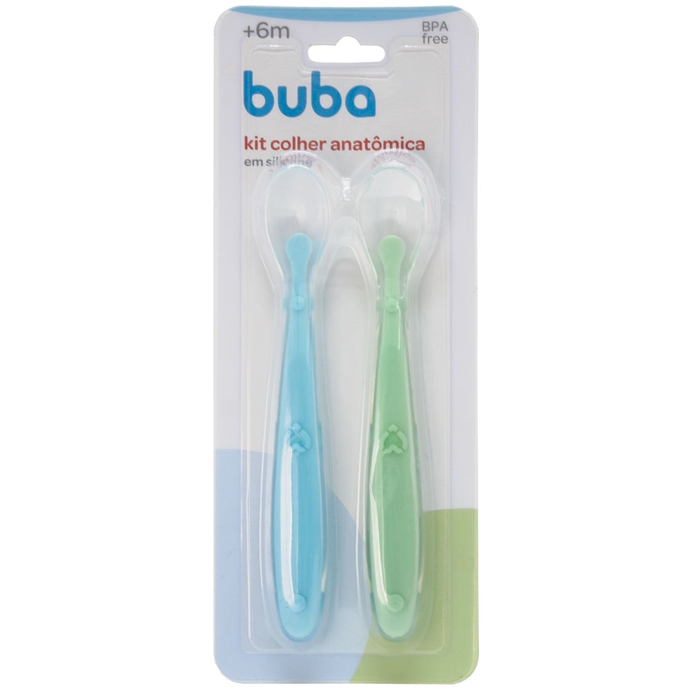 Kit Colher Anatômica em Silicone Buba Azul e Verde