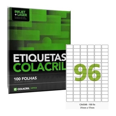 Etiqueta Adesiva A4 31 X 17 Mm Colacril Ca4348 Cx C/100 Fls