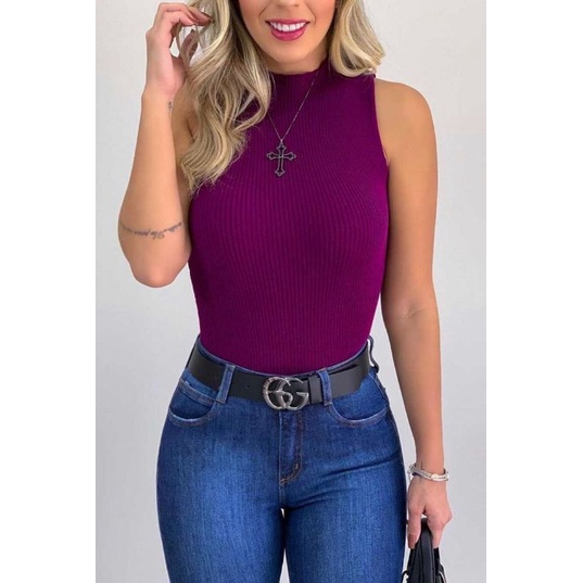 Blusa canelada feminina,moda blogueiraq em Oferta na Shopee