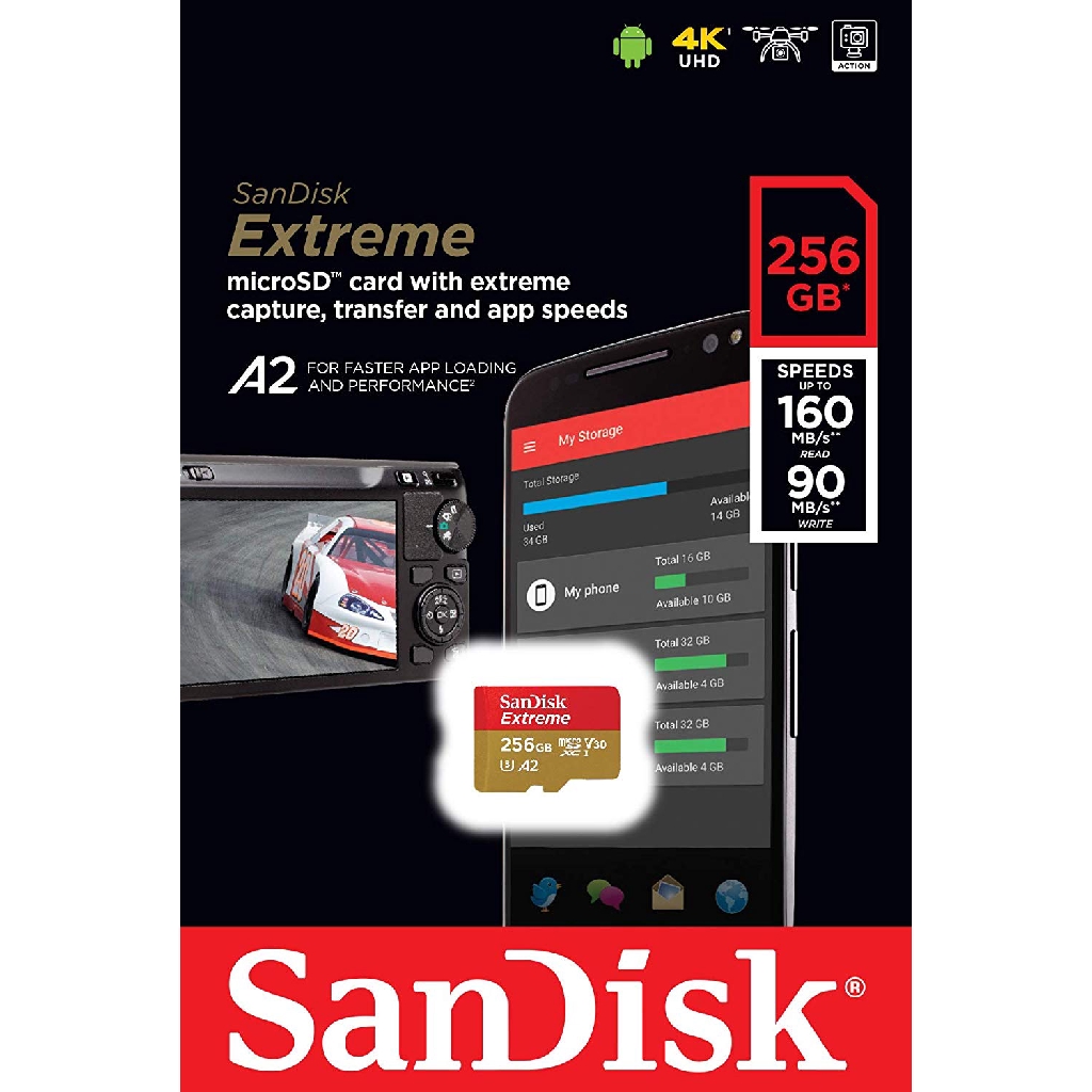 Cartão De Memória Micro Sd Sandisk Extreme 256gb A2 UhsI U3 Microsd