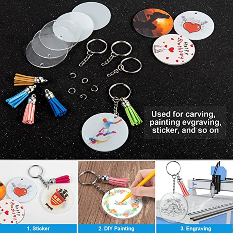 120 pcs Acrylic Keychain Blank with Key Rings: Tassels Key Chain for  Craft,Bulk Keychain Rings,Acrylic Keychain Blanks Rings,Key Chain Kit 