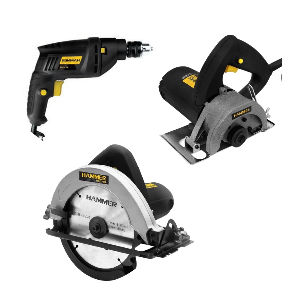 Kit Serra Marmore + Furadeira Impacto Hamer + Serra Circular