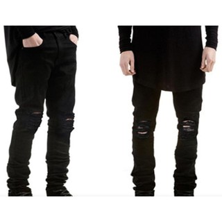 Calça Masculina Rasgada Slim Imita Jeans Preta
