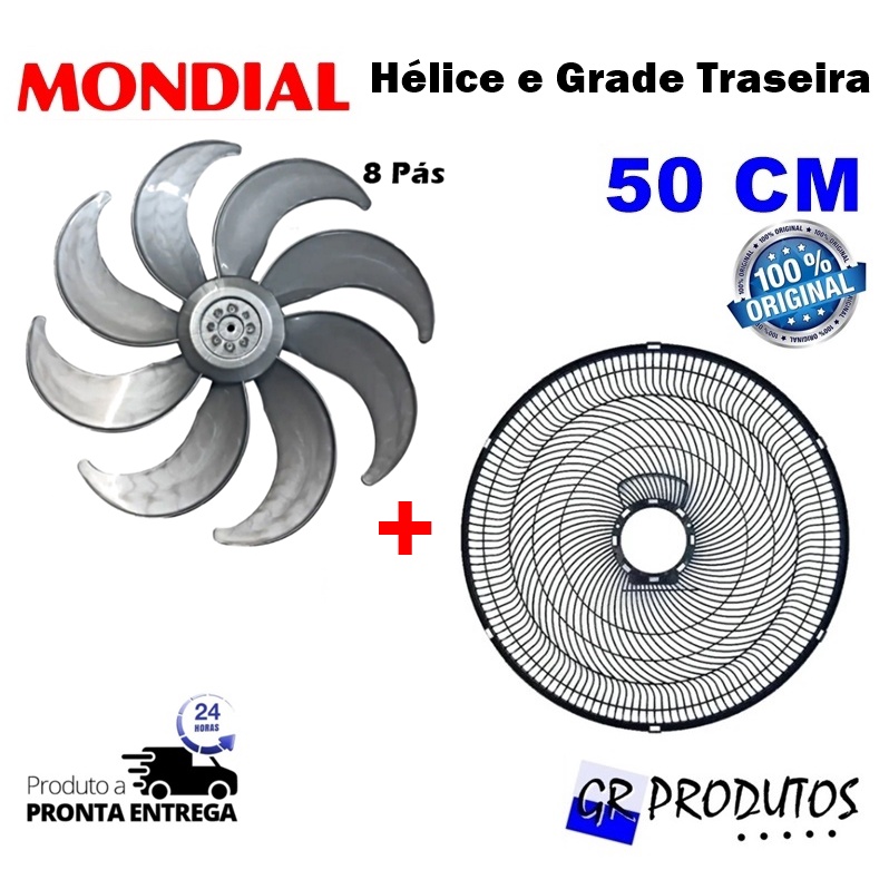 Kit Hélice Mondial 8 pás  + Grade Traseira 50 Cm Ventilador Original 50cm