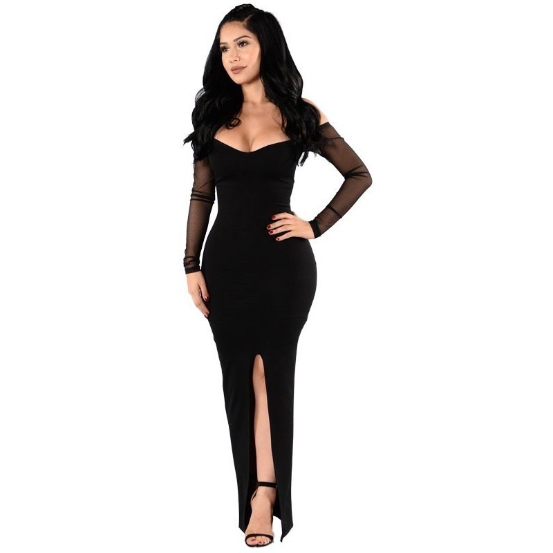 Vestidos Femininos Festa Longo Com Fenda Elegante Manga Tulê