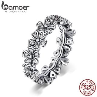 Bamoer 925 Real Silver Stackable Daisy Flower Anéis De Dedo Para Mulheres Sterling Jóias De Casamento SCR397