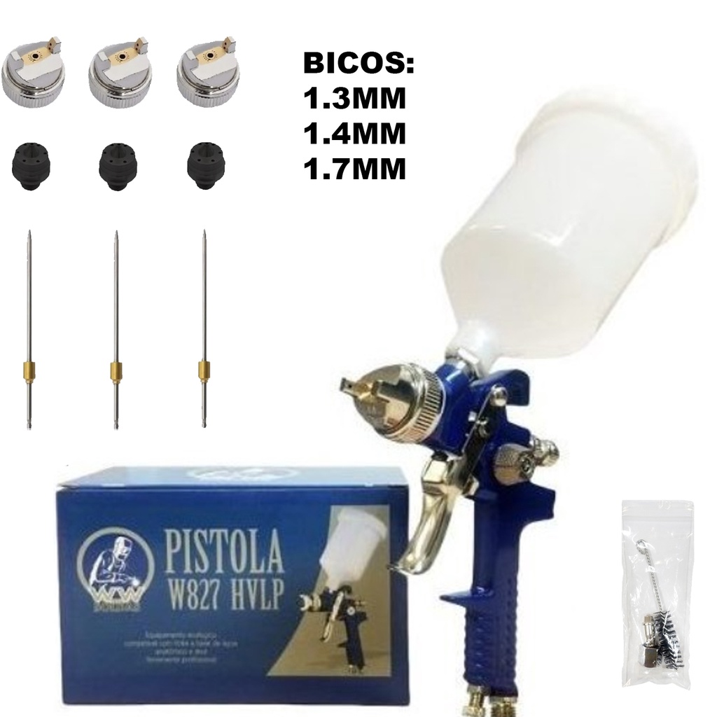 Pistola Pintura Profissional 827 600ml + 3 Bicos 1.3 1.4 1.7 em Oferta na Shopee