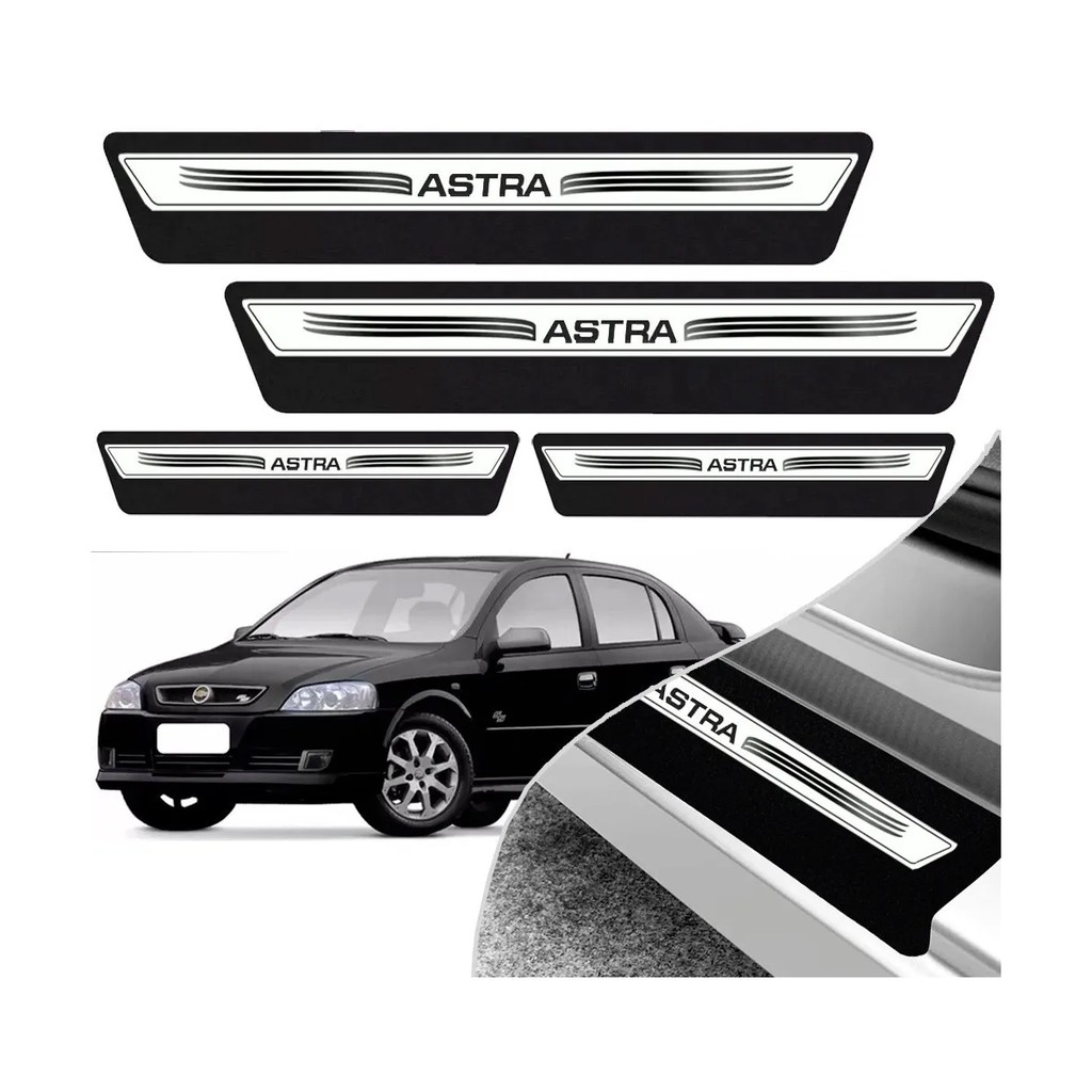 Kit 8 Peças Soleira Adesivo Porta Gm Astra 99 2000 2001 2002 2003 2004 2005 2006 2007 2008 2009 2010 2011 - Prata