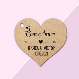 100 Tags PAPEL Kraft Personalizadas Formato Coração Lembrancinha para Casamento, Noivado e Chá de Cozinha em Oferta na Shopee
