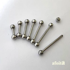 Piercing Barbell com Bolinhas de 3, 4, 5 ou 6mm em Aço Cirúrgico Prateado para língua, mamilo ou cartilagem