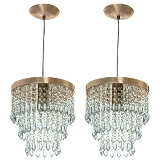 Kit 2 Lustre Pendente De Cristal Acrilico Manucrilic Cobre
