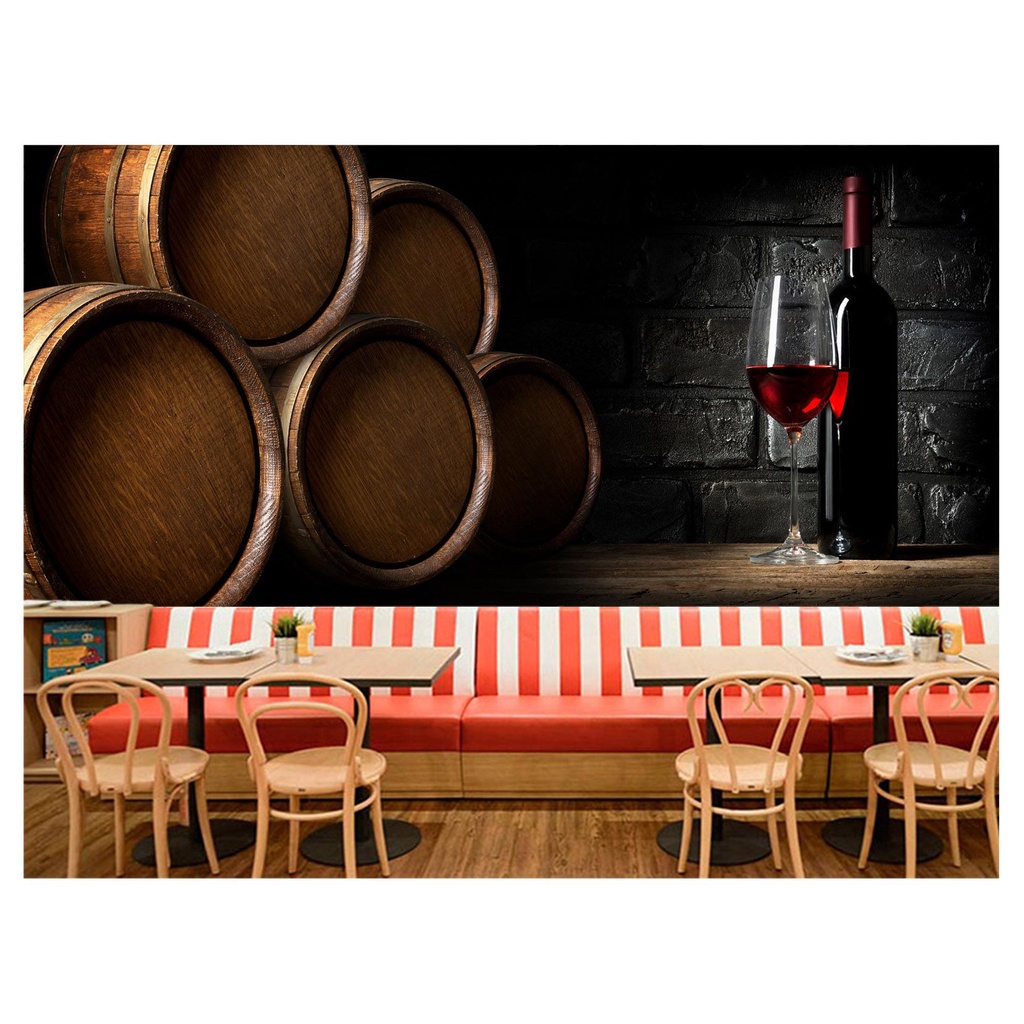 papel de parede Barril vinho taça garrafa 3D m² AL75