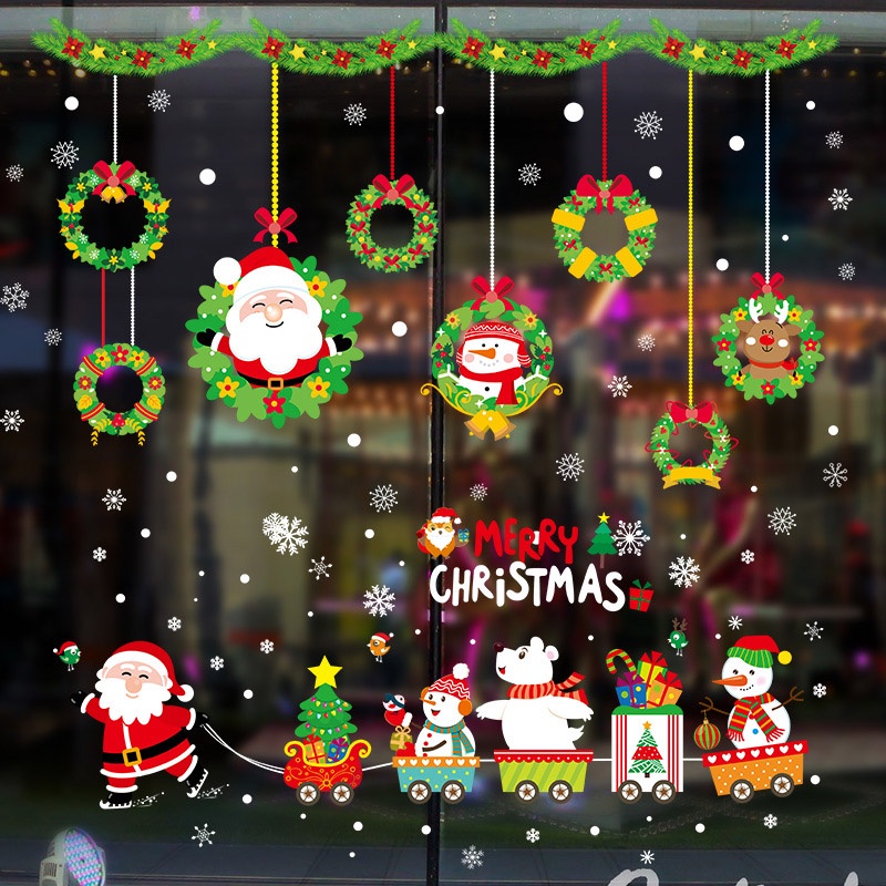 Papai Noel Adesivo De Natal Trem Para Decoração De Janelas De Vidro Casa  Decalques Murais Papel De Parede Adesivos De Ano Novo Portas | Shopee Brasil
