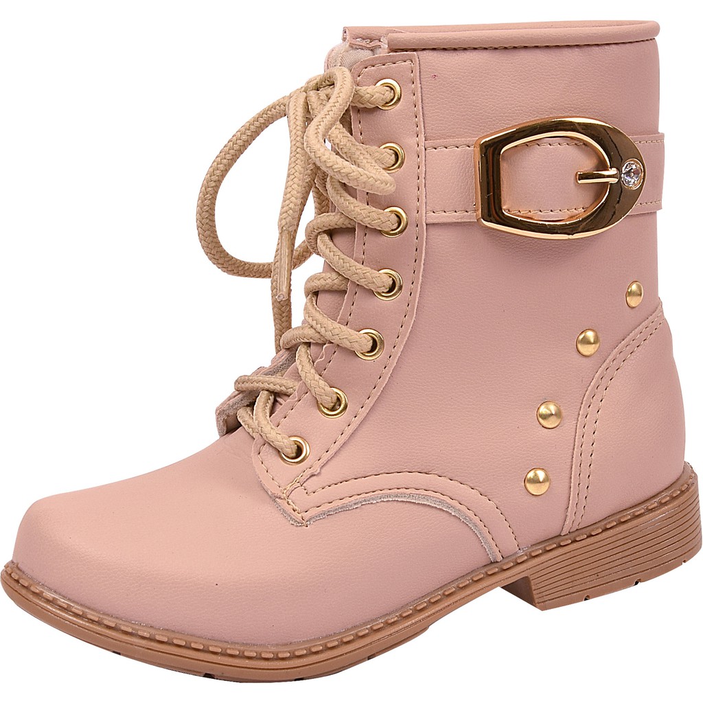 Bota Coturno Infantil Menina Cadarço Fivela Nude