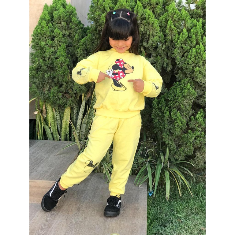 Conjunto de Moletom Flanelado Infantil Menina Calça e Casaco de Moletom Infantil