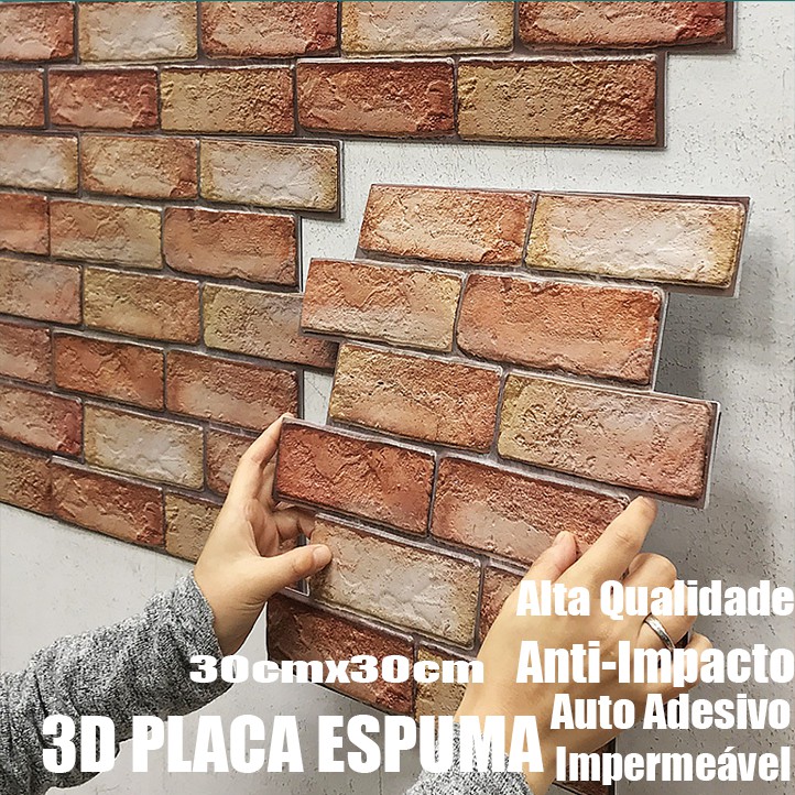 Papel De Parede Adesivo 3D Para Quarto Sala Painel Placa Espuma Tijolo Laranja Vermelho Shopee
