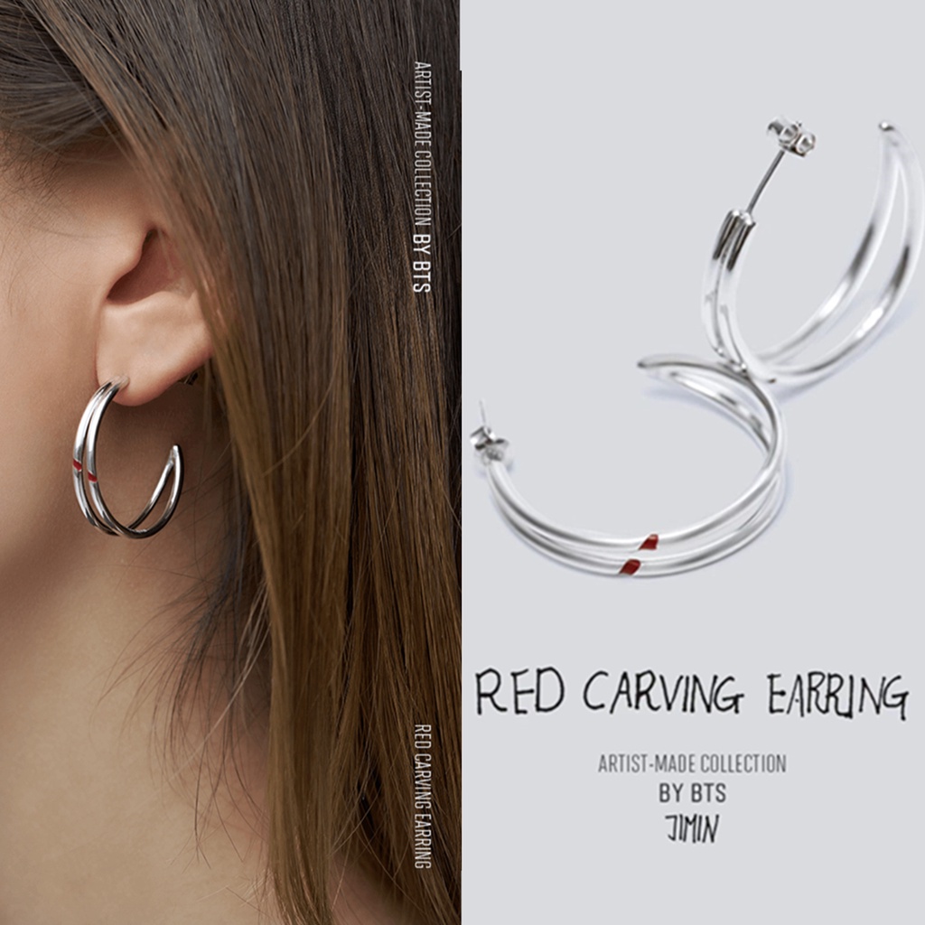 BTS JIMIN RED CARVING EARRING 即日発送します | angeloawards.com