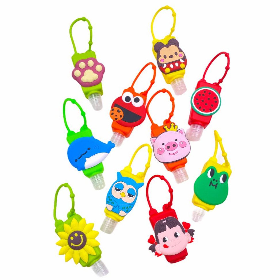 Kits com Frascos Porta Álcool Gel Mochila DESENHADO Chaveiro Silicone Personagens Variados em Oferta na Shopee