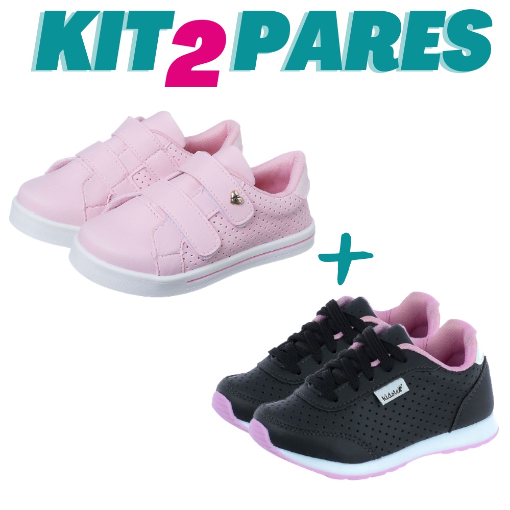 Kit 2 Pares de Tênis Infantil Feminino Menina Jogging e Casual Rosa Kidstep em Oferta na Shopee