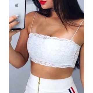 Top Faixa em Renda com Bojo e Alça Fina / Top Rendado Feminino