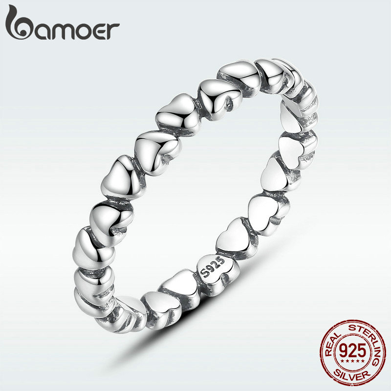 Bamoer Finger Ring Heart Style Authentic Anti-corrosion Silver 925 Orignal Jewelry For Women & Girls Fit Gifts BSR179 em Oferta na Shopee