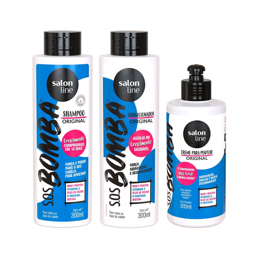 Kit SOS Bomba Original Shampoo + Condicionador + Creme de Pentear 300ml