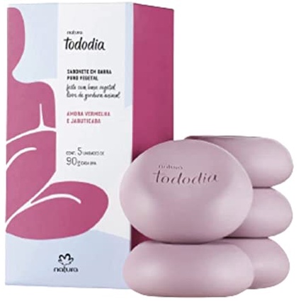 Sabonete em Barra Puro Vegetal Tododia Amora Vermelha e Jabuticaba caixa C/5 Unidade Natura