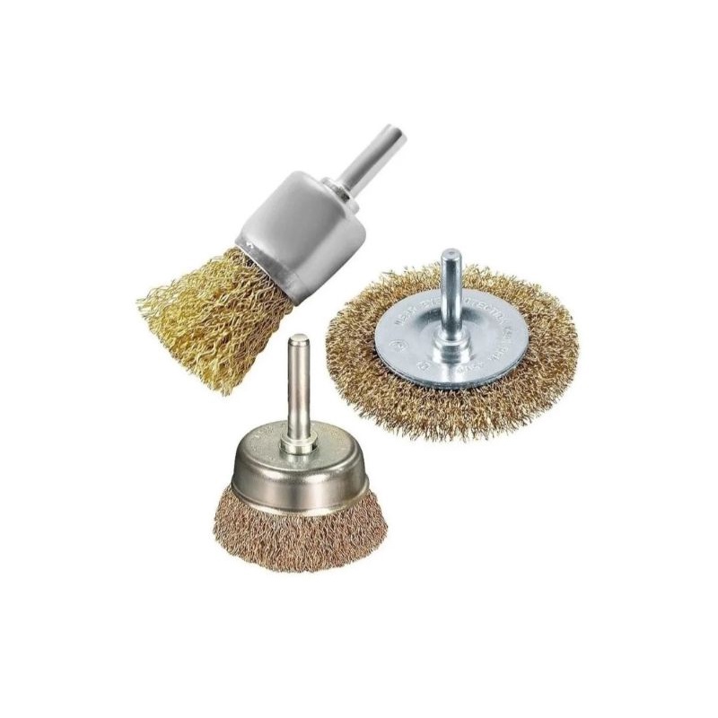 Jogo Kit de escova de aço rotativa com haste Furadeira 3 peças