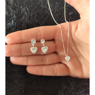 Conjunto Colar + Brinco Zirconia Coração Prata 925