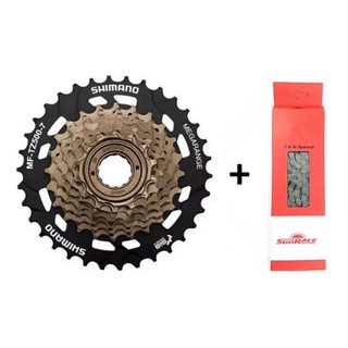 Catraca Shimano 7v 14/34 Megarange Rosc+ Corrente Sunrace 7v