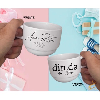 Xícara Padrinhos Dinda Dindo - Personalizada com Nomes - Porcelana 180ml Sem Pires - Caneca da Dinda - Xícara de Louça