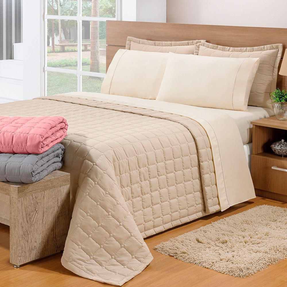 Kit Cobre Leito Colcha King 3 Peças Matelado Dupla Face Berlim