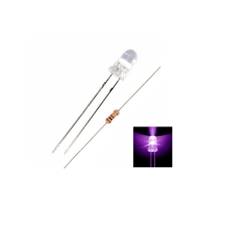 10 unidades Led 5mm UV 395400nm (ultravioleta) + Resistor para ligar