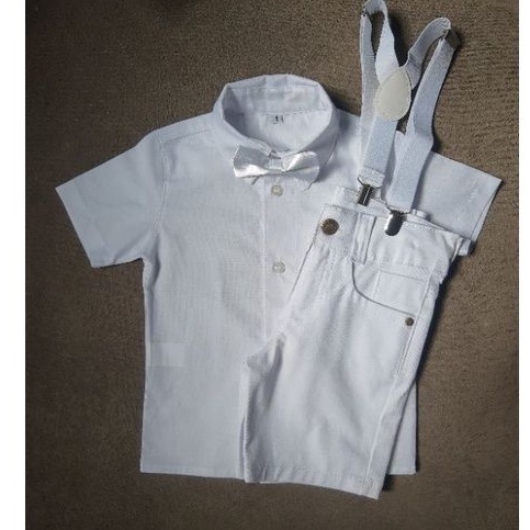 CONJUNTO INFANTIL  BRANCO LUXO LISO SHORT CAMISA SUSPENSÓRIO+GRAVATA CASAMENTO em Oferta na Shopee