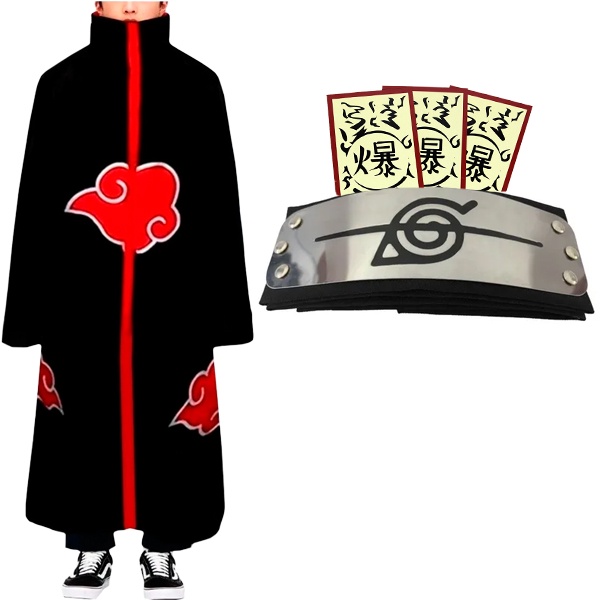 Capa Manto Akatsuki Naruto Bandana Itachi Uchiha Papel Bomba