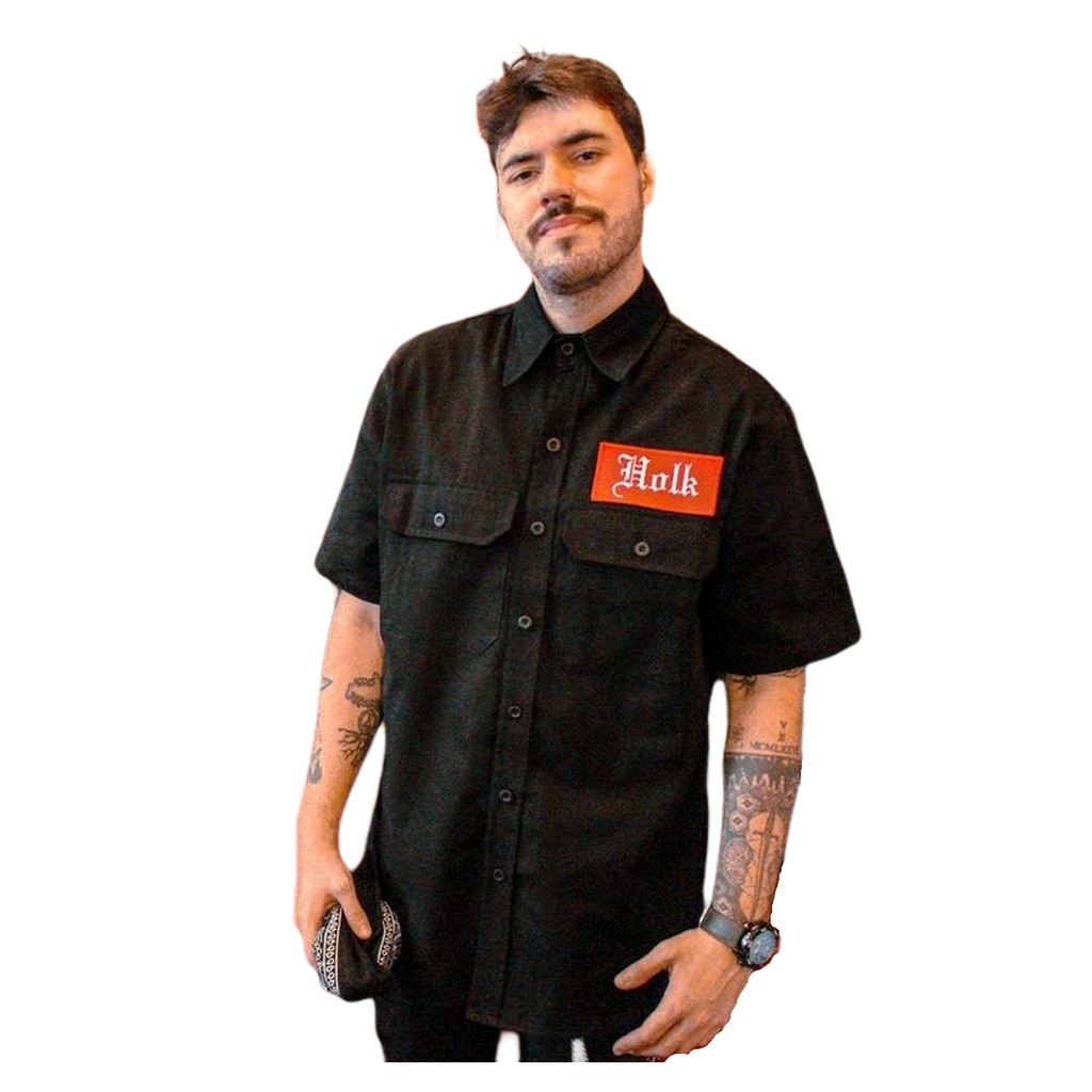 Camisa Work Shirt Preta Estilo Mecânico americano