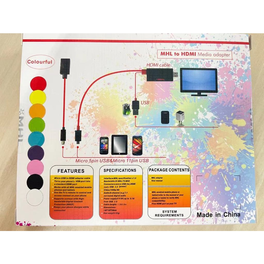 Kit Completo MHL Cabo HDMI para Micro USB V8 com 1.5 metros Full