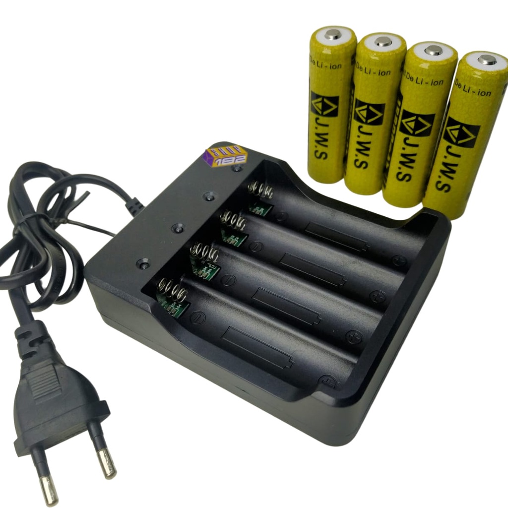Carregador Quadruplo + 4 Bateria 18650 C/ Chip 4.2v 15800 Mah Jws