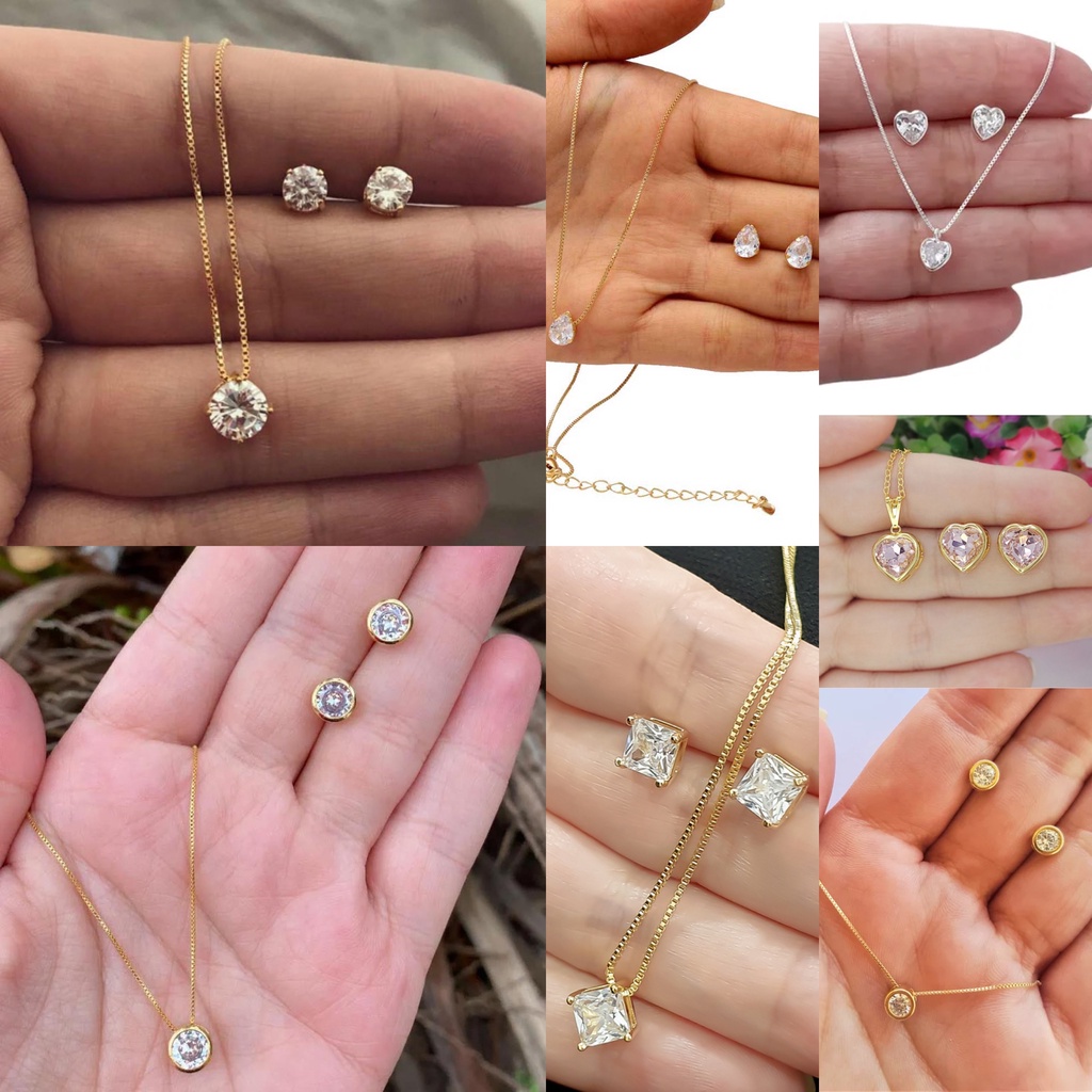 Kit Colar+Brincos Ponto De Luz Folheado A Ouro 18k em Oferta na Shopee
