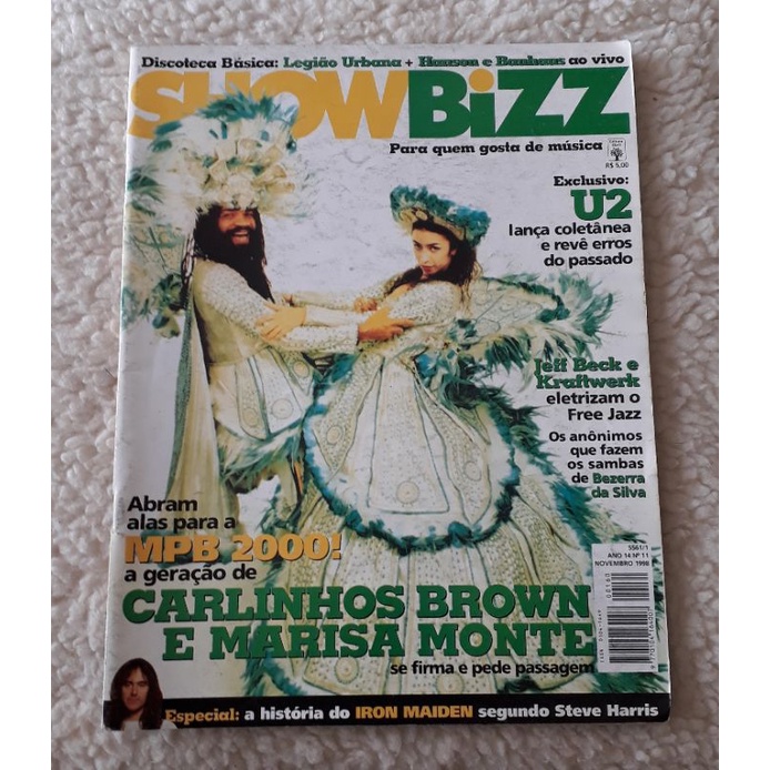Revista Show Bizz Carlinhos Brown e Marisa Monte Ano 14 Número 11 Novembro/ 1998