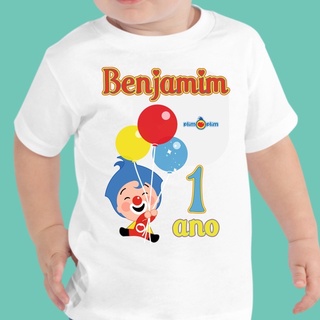 Camiseta infantil Aniversário Palhaço Plim Plim personalizada COM NOME E IDADE - Festa INFANTIL Herói do coração PLIMPLIM #ZLprint
