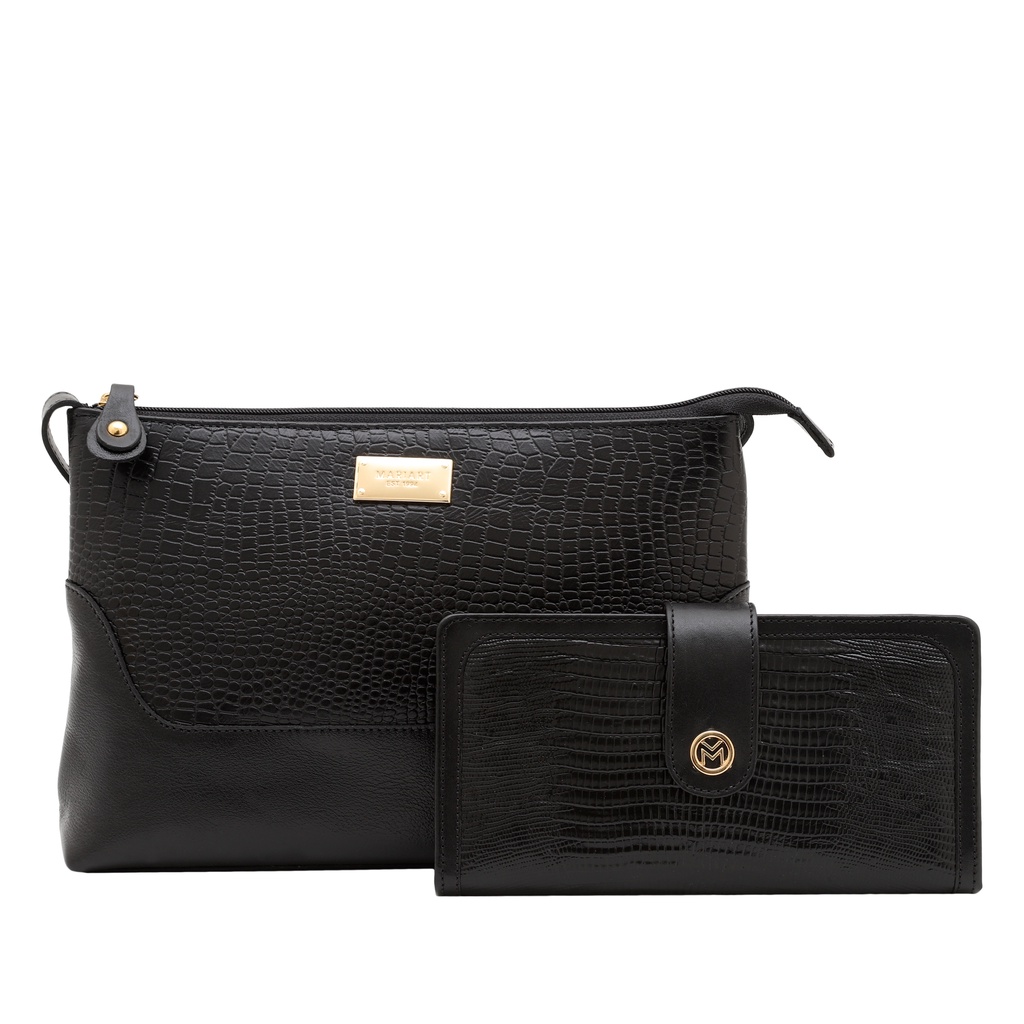 Kit Bolsa Transversal e Carteira de Couro Legítimo Lezard Mariart 2194+100