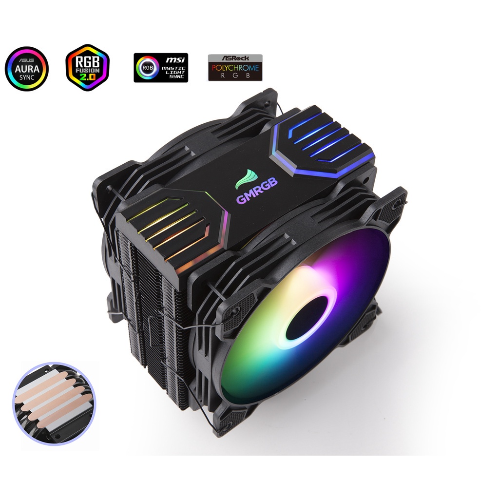 GMRGB 4 Heatpipes ARGB CPU Cooler PLUS Radiator Silent PWM 4PIN 250W For Intel LGA 775 1150 1151 1155 1200 1366 AMD AM3 AM4 AM2+