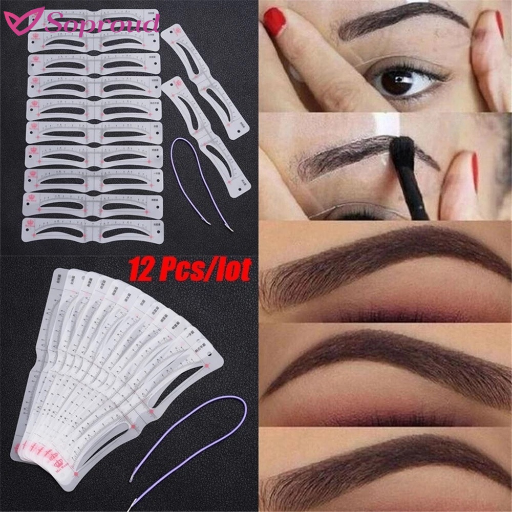 12 Pçs/Conjunto Estêncil Para Modelação De Sobrancelha/Guia De Desenho/Utensílios De Maquiagem