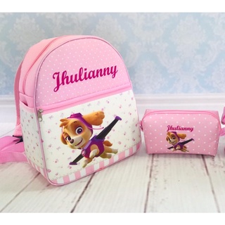 Mochila e Estojo Patrulha Canina Menina personalizada com o nome