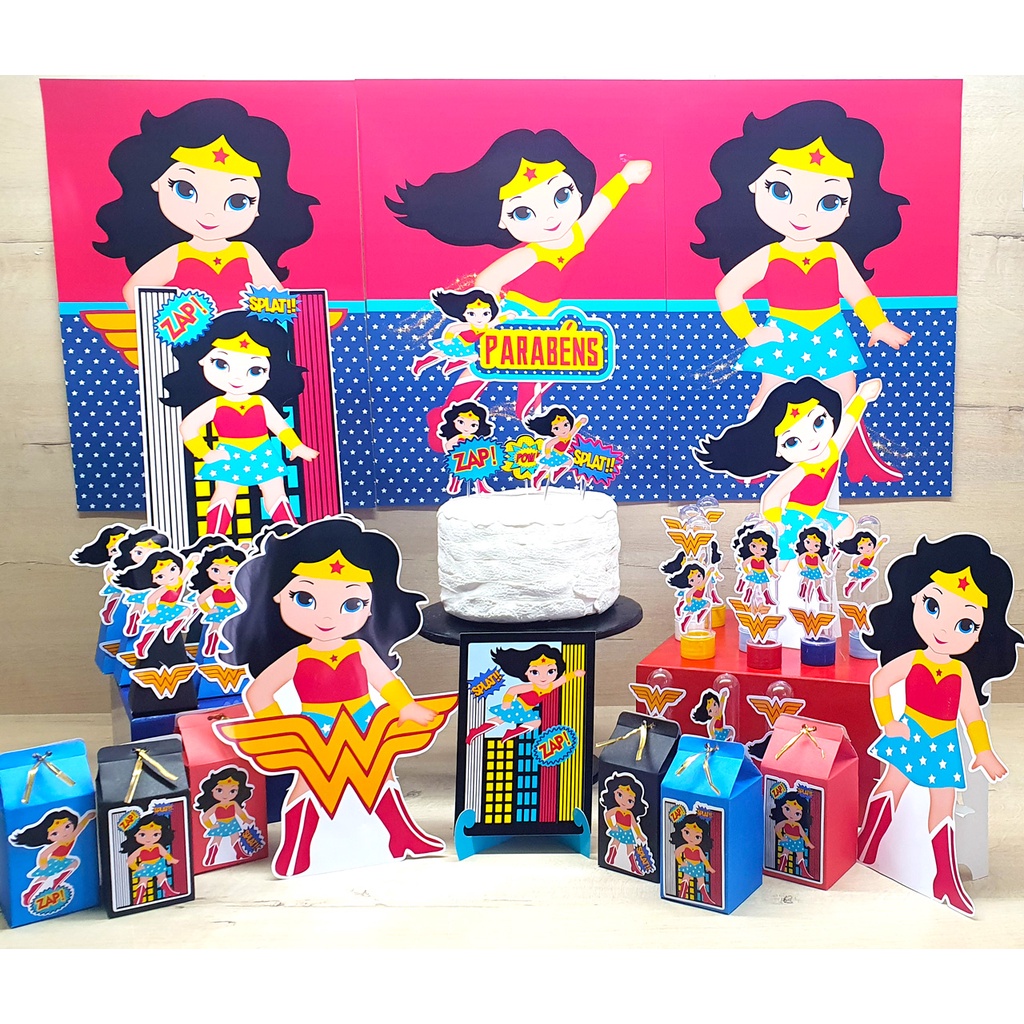 Kit festa enfeite de aniverssario Mulher Maravilha Lembrancinha Festa Pronta 83-peças