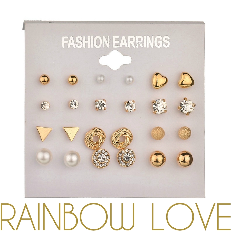 12 Pairs Set Korean Crystal Drop Earrings/Shining Dangle Earring/ Girls Piercing Simulated Pearl Flower Studs Earrings em Oferta na Shopee