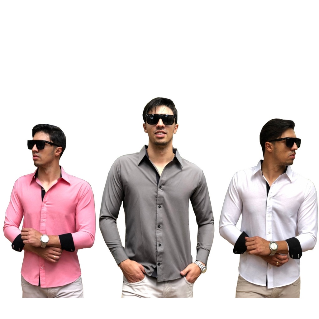 Kit 10 Camisas Sociais Longa Masc Cores Sortidas - P ao G7