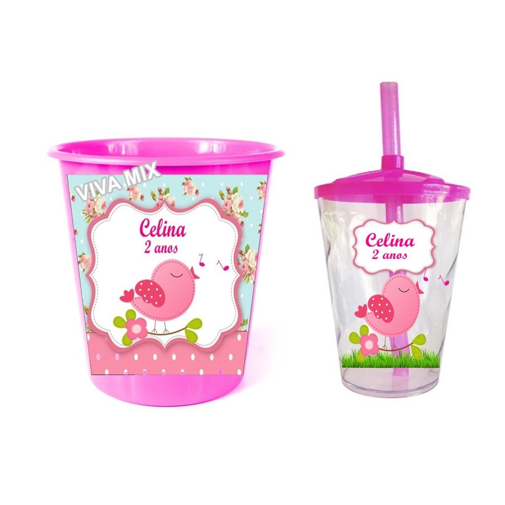 25 Baldes De Pipoca + 25 Copos Twister Kit Personalizado Tema Jardim Encantado