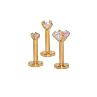 Piercing flat para Tragus Helix Labret medusa madona Dourado com Pedra de Zirconia 2 3 4 Mm em Oferta na Shopee